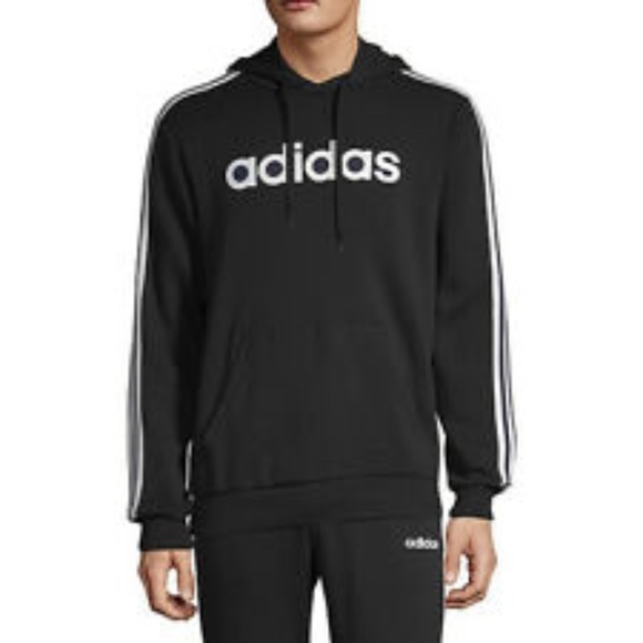 Adidas 3-STRIPES LINEAR LOGO PULLOVER HOODIE Sweatshirt Black White Small - Picture 1 of 7